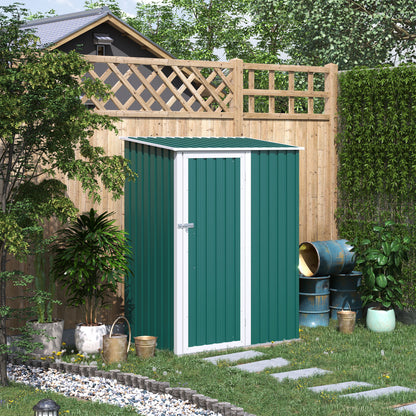Outsunny Cobertizo De Acero 1,27㎡ 143x89x186cm Con Techo Inclinado Puerta Verde_1