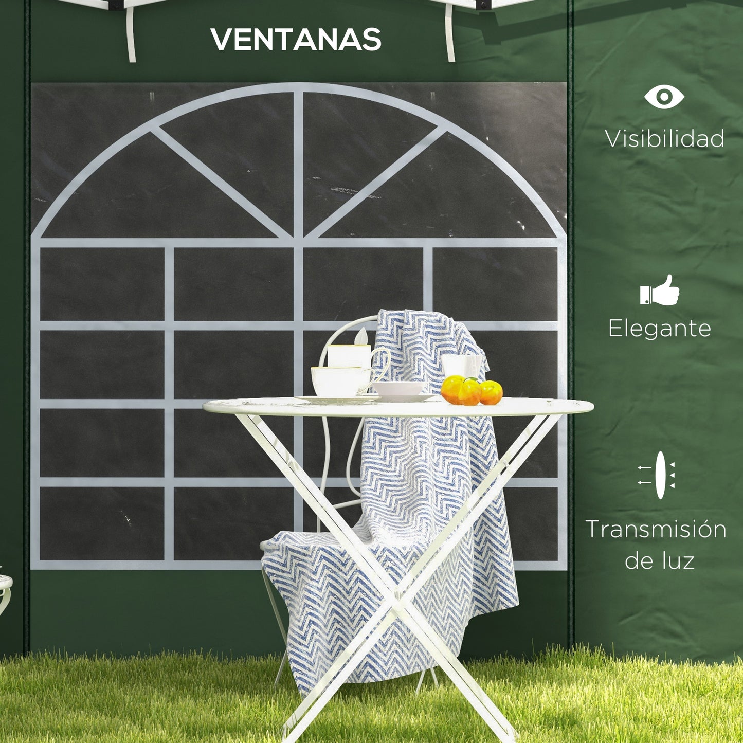 Outsunny Paredes Laterales Para Carpa De 2 Paneles 295x195 Cm Con Ventana Verde_5