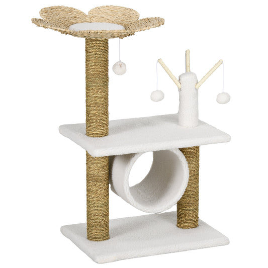 Pawhut Árbol Rascador Para Gatos Altura 91 Cm Con Cama Poste 3 Palos Túnel Bolas_0