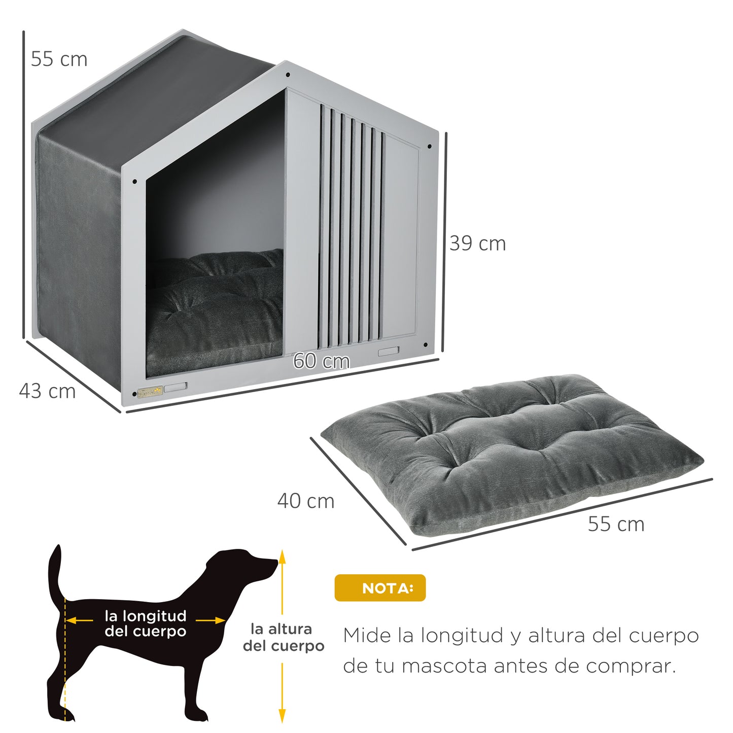 Pawhut Caseta De Madera Para Perros Interior Con Cojín Ventilaciones 60x43x55 Cm_2