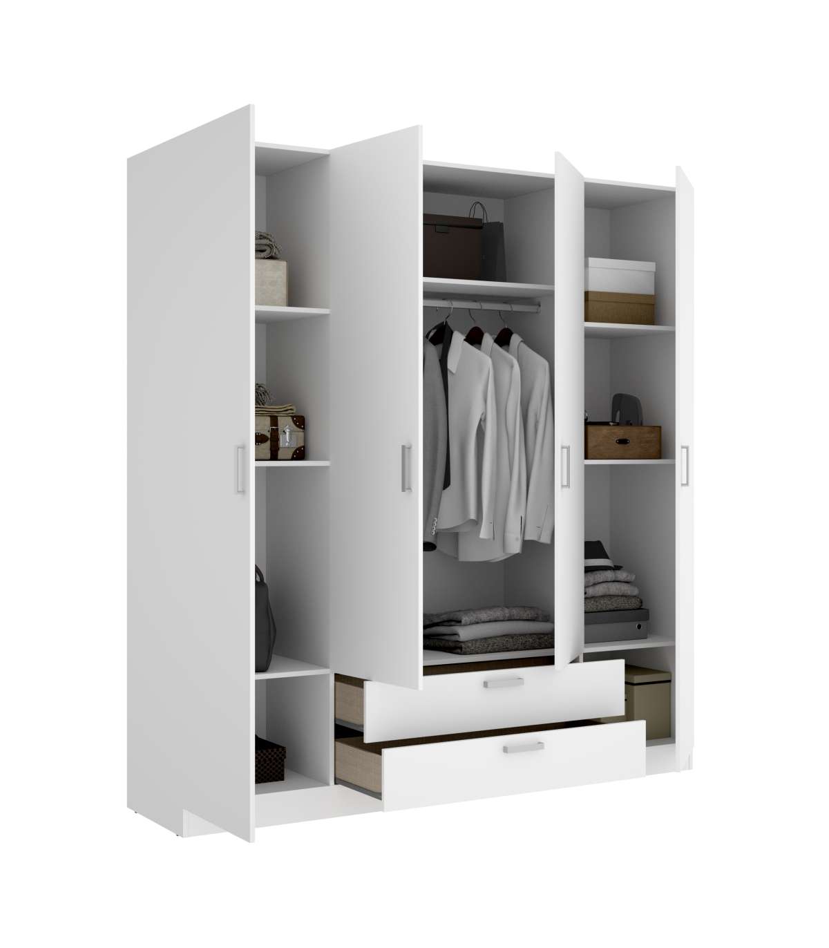 Armario 4 Puertas Abatibles 2 Cajones Acabado Blanco, 216.5cm(alto) 201cm(ancho) 52cm(fond_2