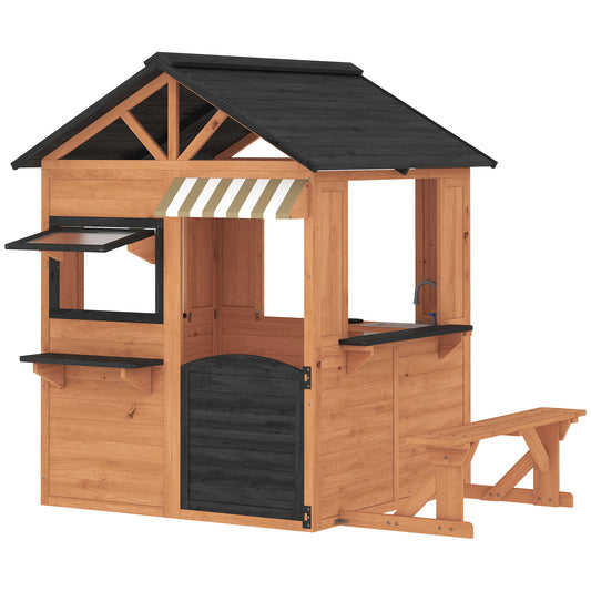 Aiyaplay Casita Infantil Exterior De Madera Con Cocina De Juguete Y Banco Marrón_0