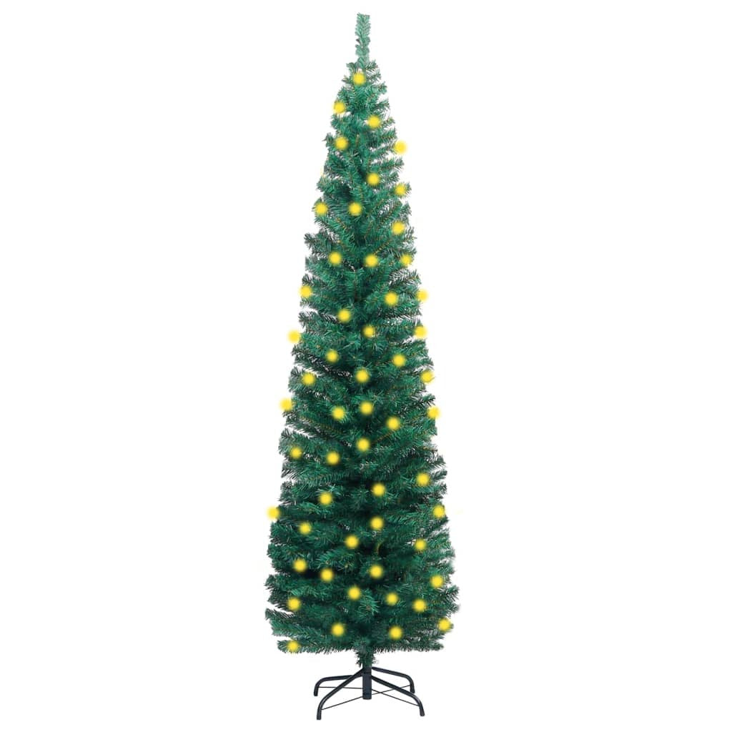 Vidaxl Árbol De Navidad Delgado Con Luces Y Soporte Pvc Verde 210 Cm_0