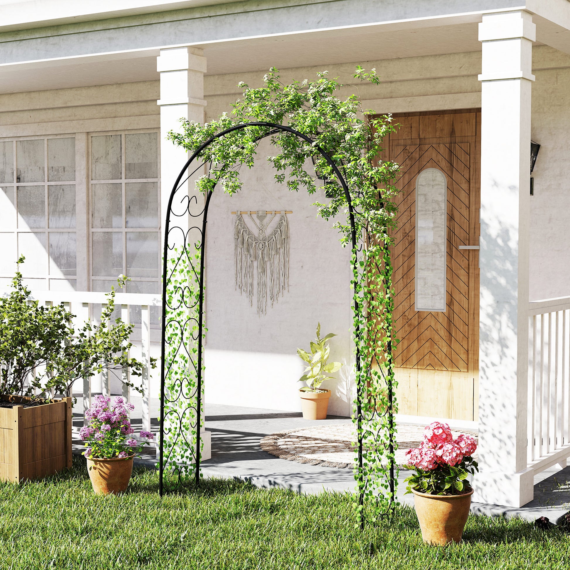 Outsunny Arco De Jardín De Acero Diseño Espiral De Corazón 125x37x230 Cm Negro_1