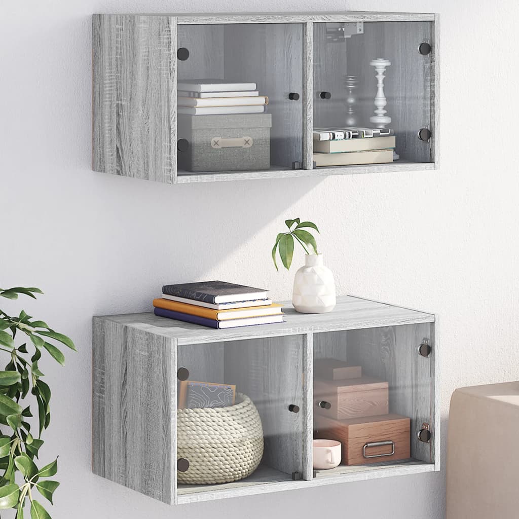 Mueble Pared Puertas De Vidrio 2 Uds Gris Sonoma 68,5x37x35 Cm_0