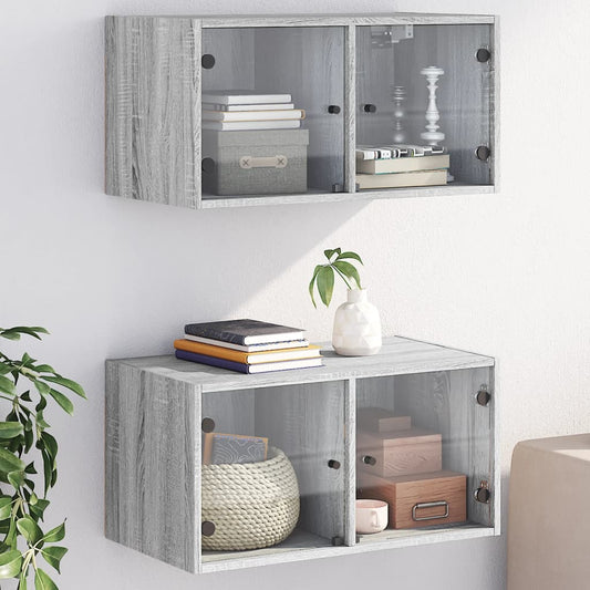 Mueble Pared Puertas De Vidrio 2 Uds Gris Sonoma 68,5x37x35 Cm_0