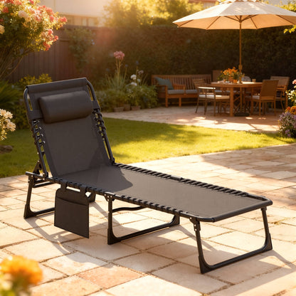 Outsunny Tumbona Plegable Respaldo Ajustable Y Reposacabezas 189x58x30 Cm Negro_1