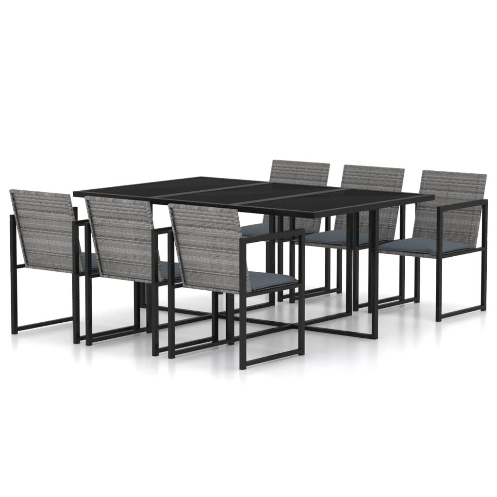 Vidaxl Set De Comedor Para Jardín 7 Pzas Cojines Ratán Sintético Gris_0