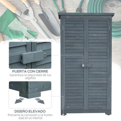 Outsunny Cobertizo De Madera 0,31 M² Con 2 Puertas Y 2 Estantes Gris_5