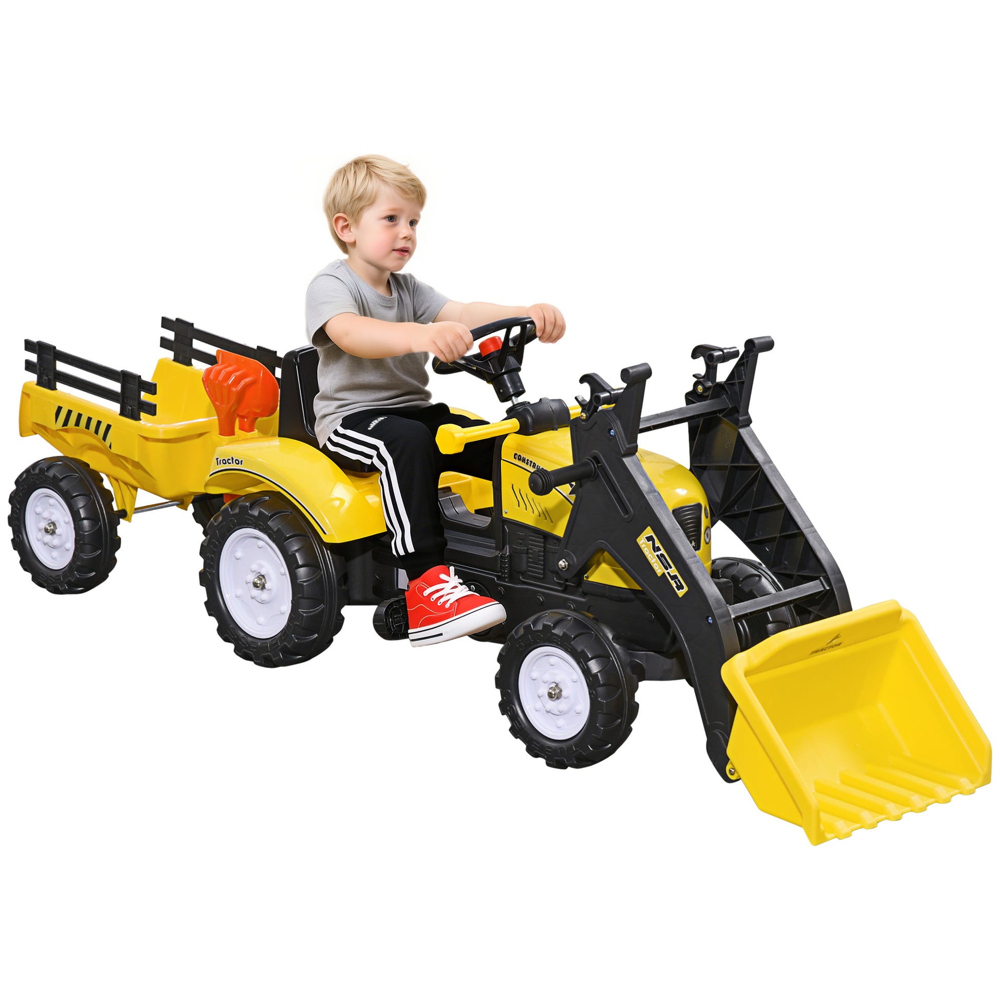 Homcom Tractor A Pedales Para Niños De 3 Años Con Remolque 167x41x52 Cm Amarillo_0