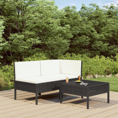 Vidaxl Set De Muebles De Jardín 3 Pzas Y Cojines Ratán Sintético Negro_1