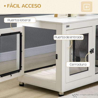 Pawhut Jaula Para Perros De Madera Superficie Mesa De Centro 94x60x71,5cm Blanco_5