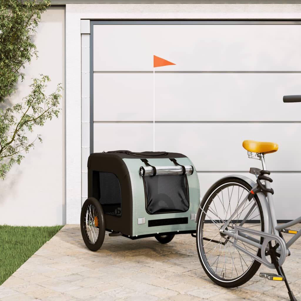 Vidaxl Remolque De Bicicleta Mascotas Hierro Tela Oxford Gris Negro_1