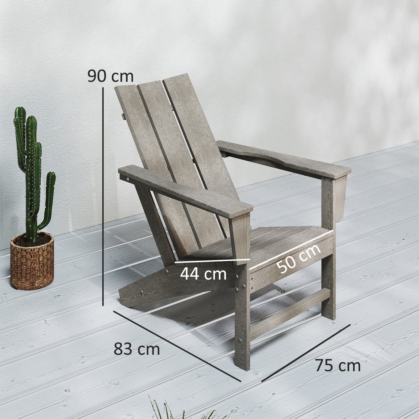 Outsunny Silla Adirondack Exterior Carga 120 Kg 75x83x90 Cm Gris Oscuro_2