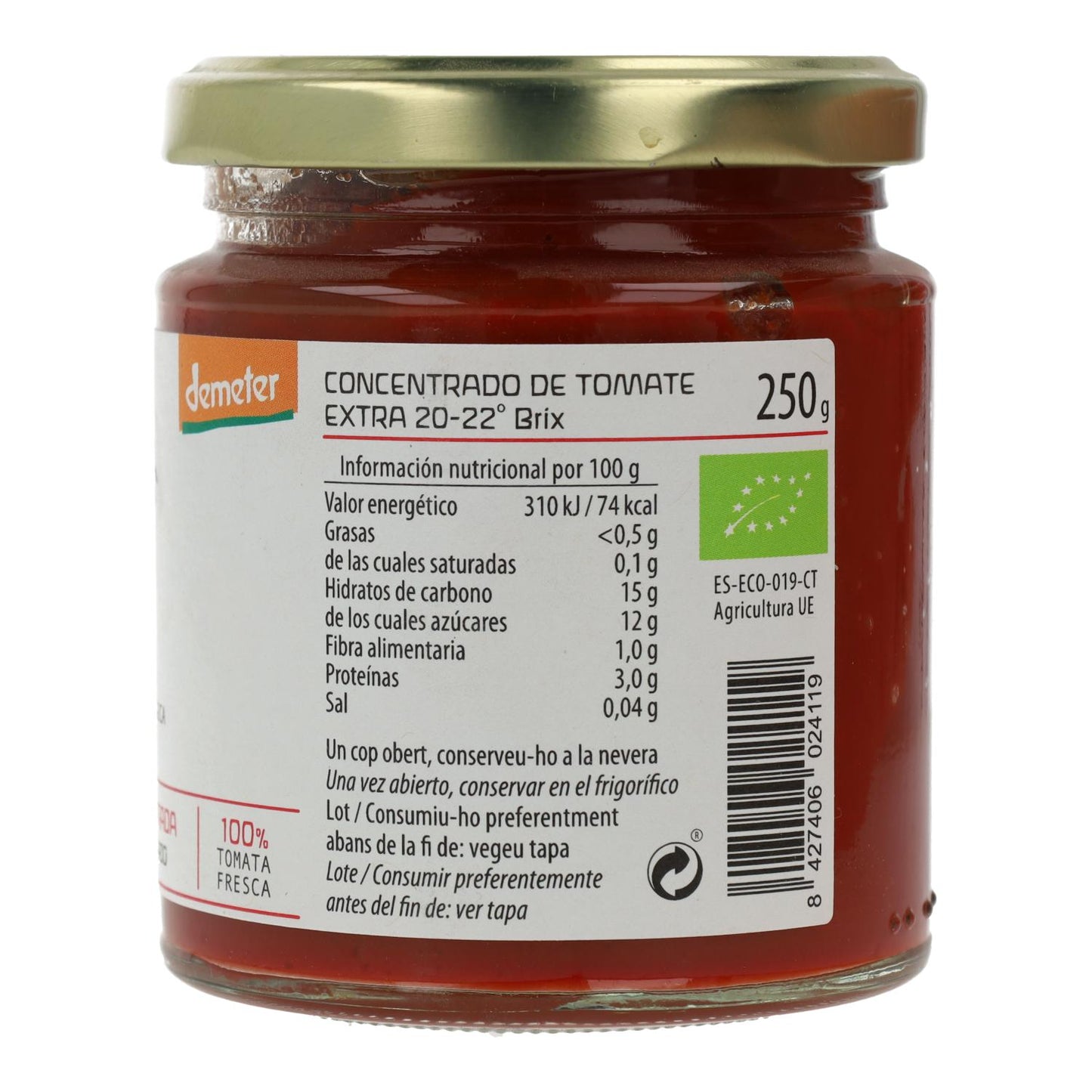 Concentrado tomate ECO Cal Valls, 250 g