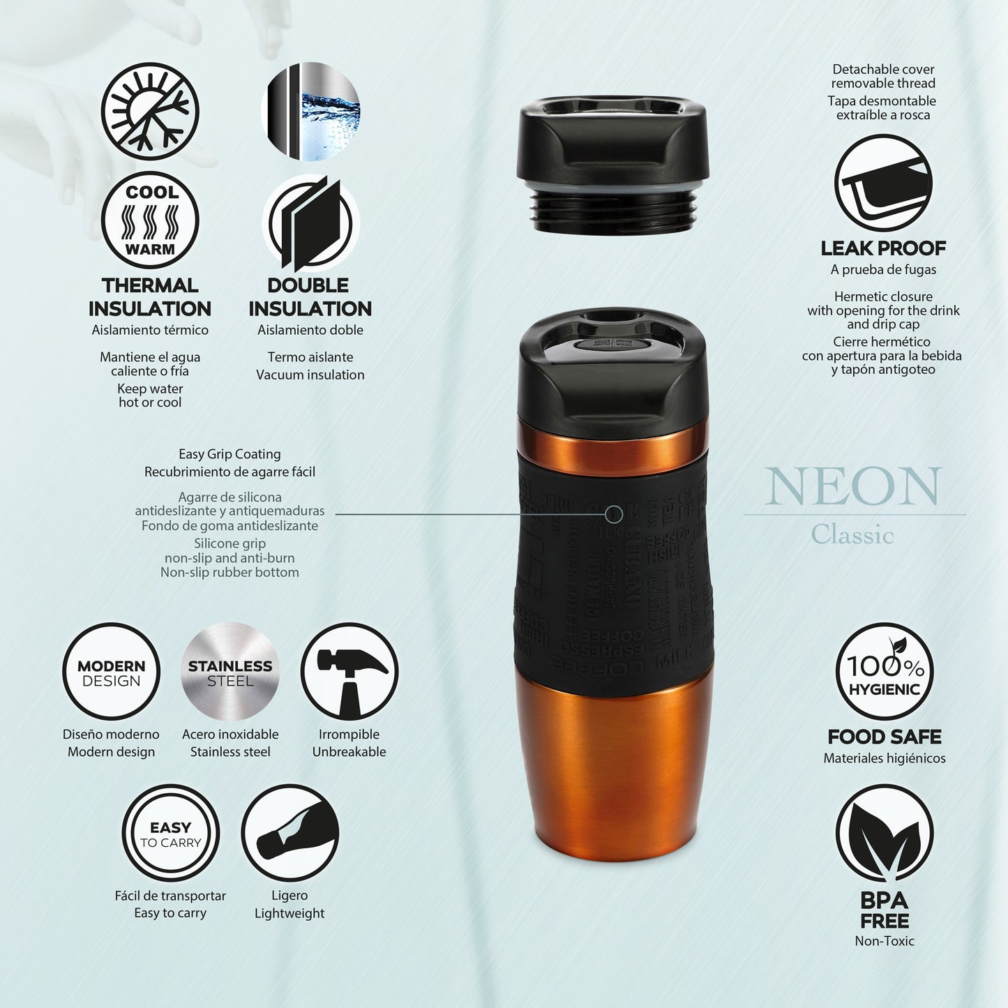 Termo Mug 400ml Acero Inoxidable Orange Neon Classic_3