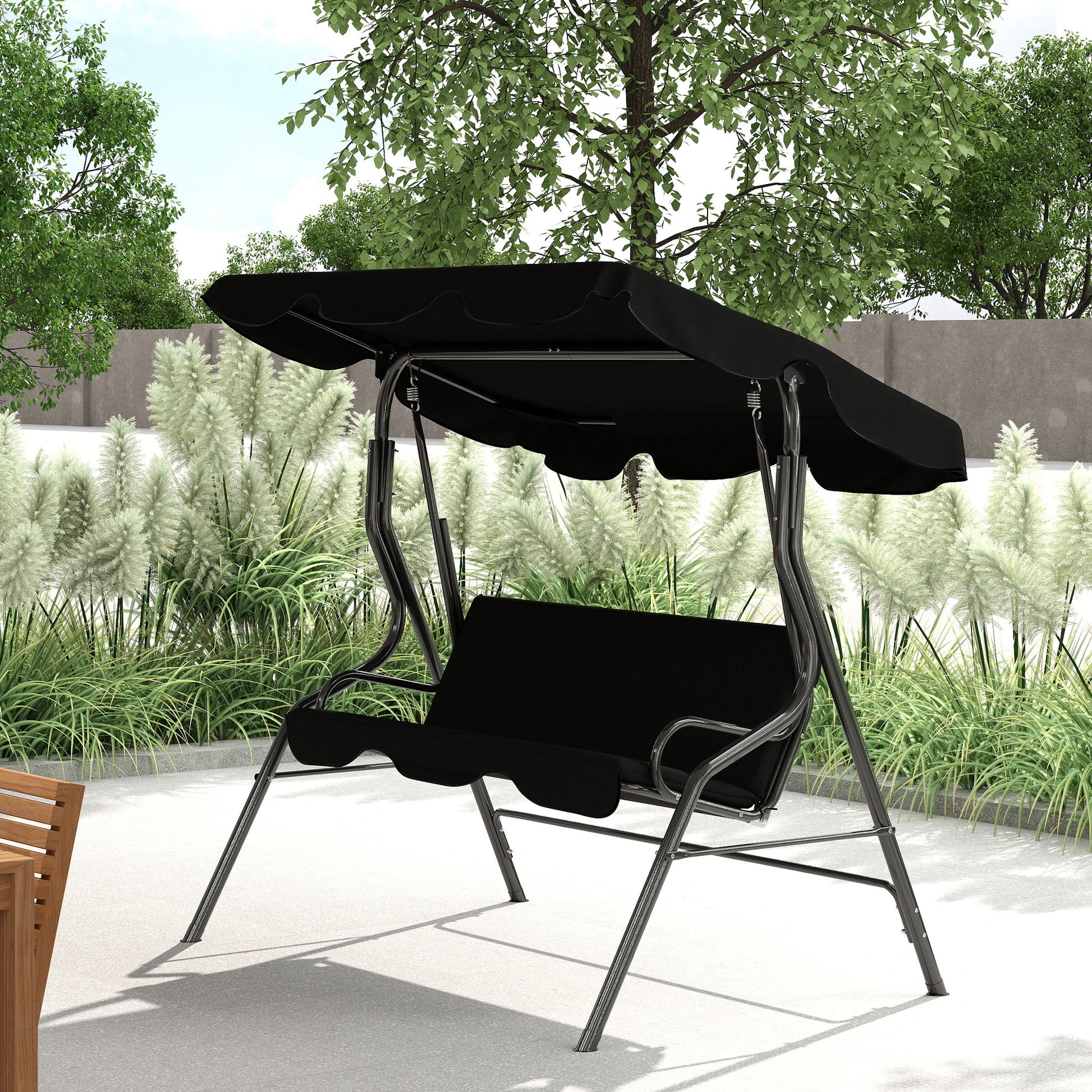 Outsunny Columpio De Jardín Con Toldo Ajustable En Ángulo 170x110x153 Cm Negro_1