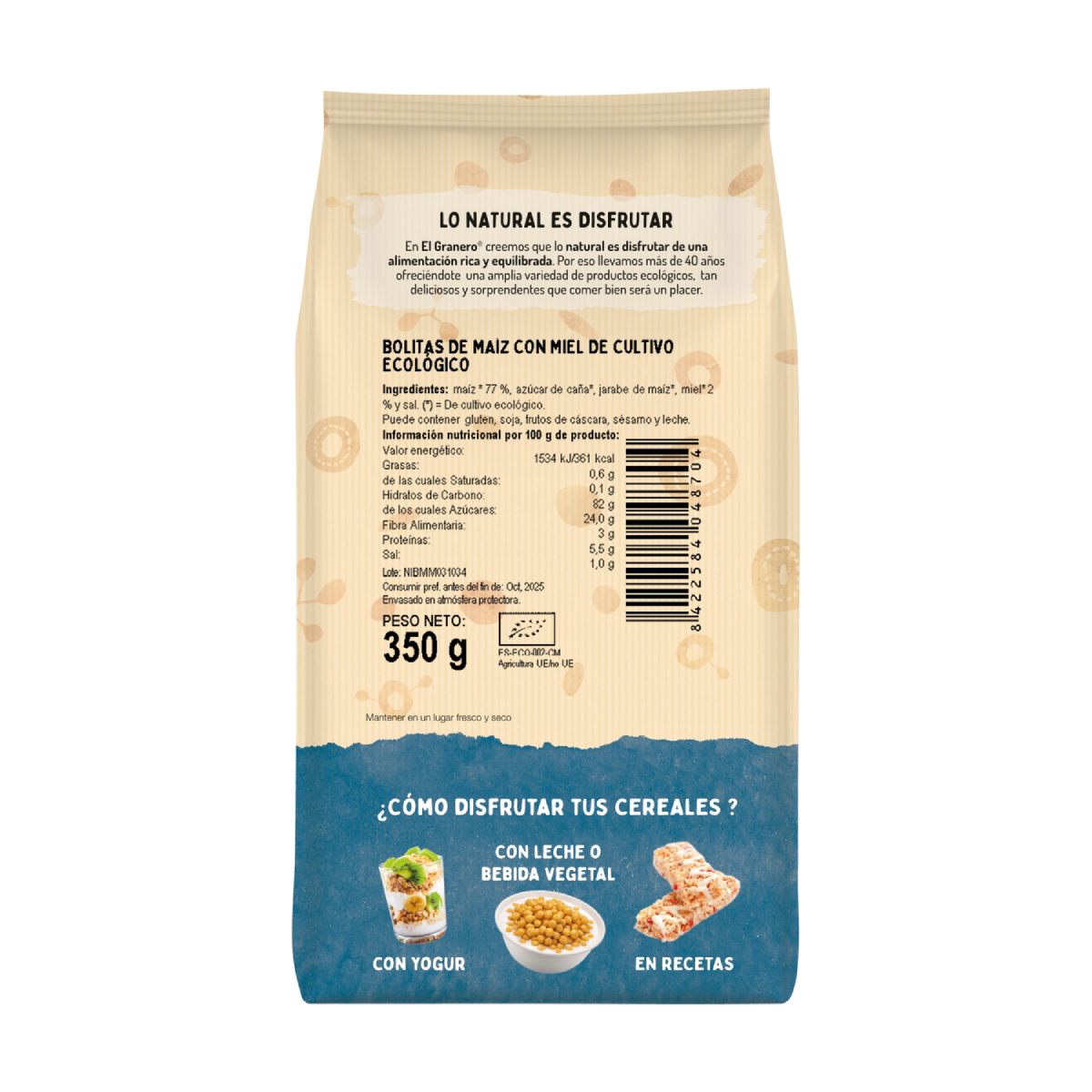 Bolitas de Maiz con Miel Bio El Granero 350 g