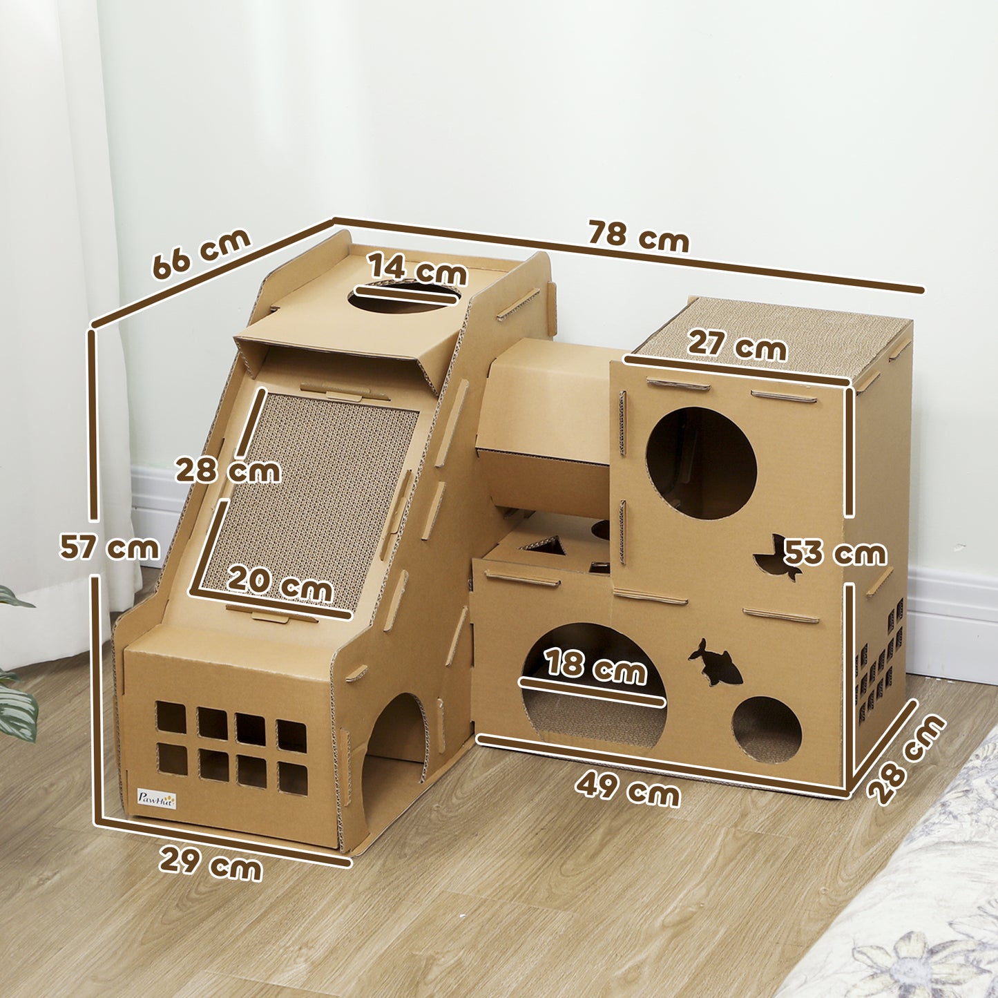 Pawhut Casa Para Gatos De Cartón Forma Castillo 2 Niveles Con 3 Zonas De Rascado_2