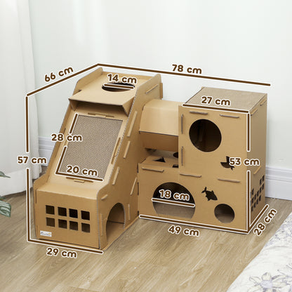 Pawhut Casa Para Gatos De Cartón Forma Castillo 2 Niveles Con 3 Zonas De Rascado_2