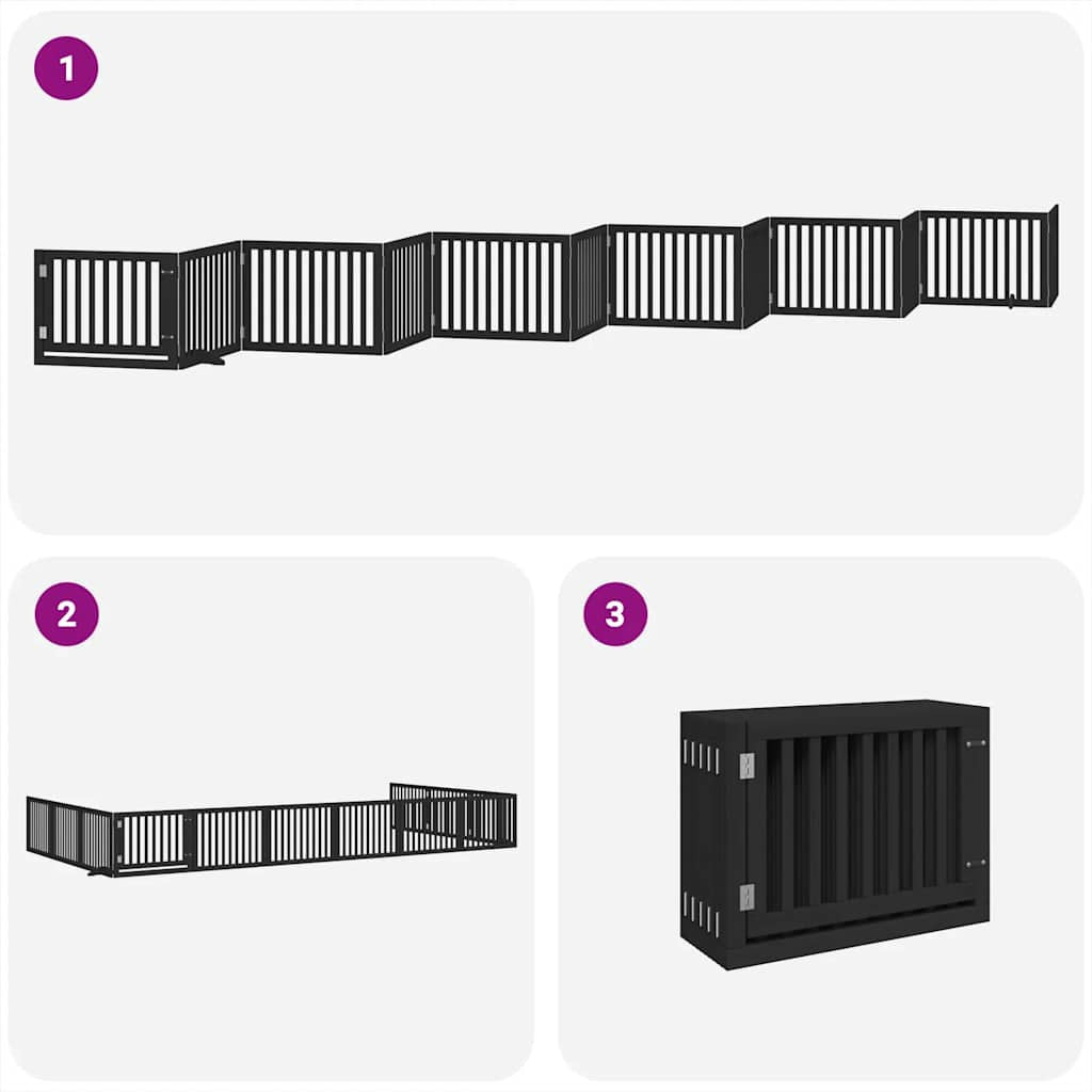 Vidaxl Puerta De Perros Plegable 12 Paneles Madera Álamo Negra 960 Cm_3