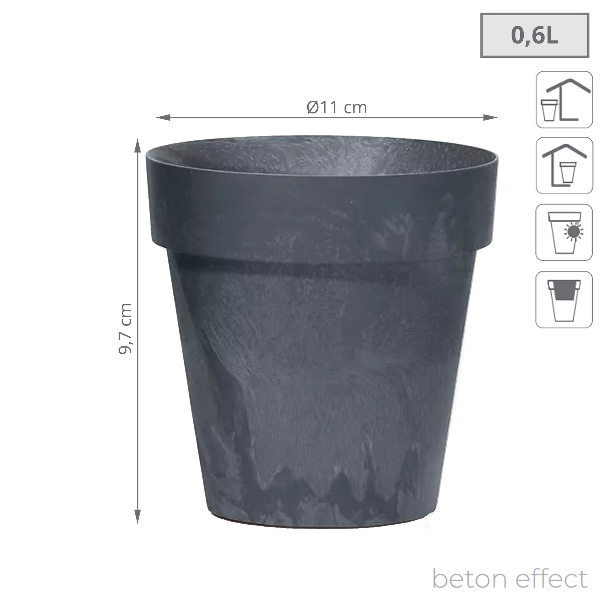 Maceta Cube Beton Effect 0,6l., Dimensiones (mm) 110x110x97, Color Antracita_2