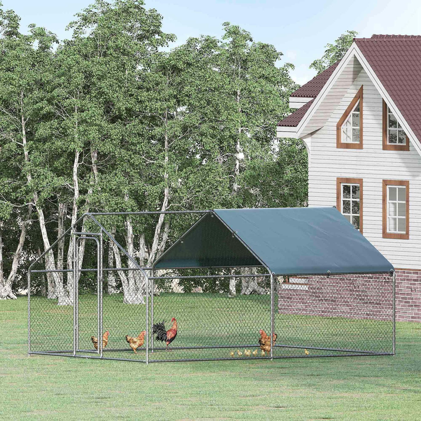 Pawhut Gallinero Exterior Grande De Metal Galvanizado 3x4x1,95 M Plata_1