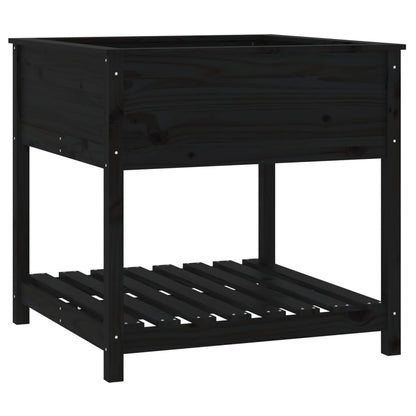 Jardinera Con Estante Madera Maciza Pino Negro 82,5x82,5x81 Cm_0