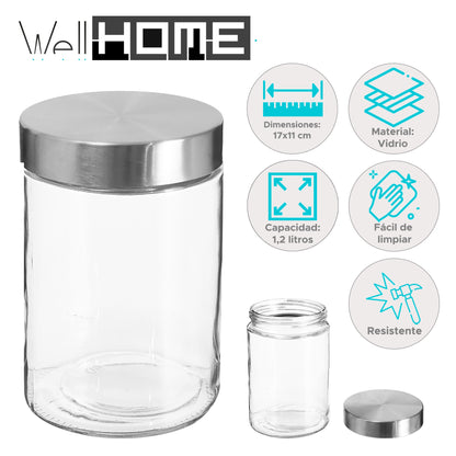 Well Home Tarro De Vidrio Y Acero Inoxidable De 1,2l Ø11cm