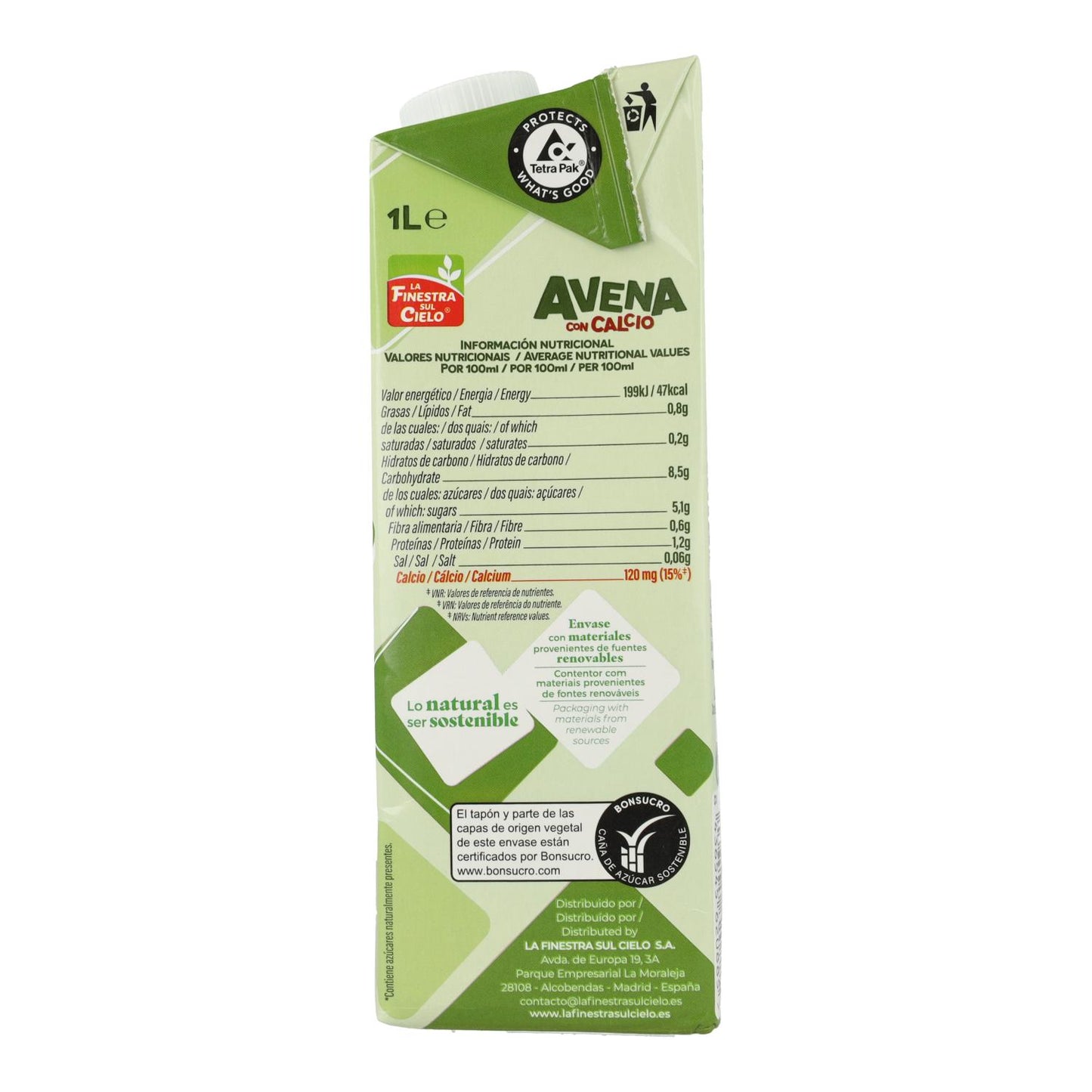 Pack 6 x Bebida de Avena con Calcio La Finestra Sul Cielo 1 L