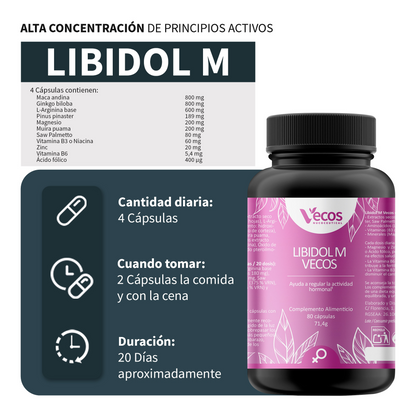 Libidol M Vecos 80 Cápsulas | Vitalidad Femenina, Equilibrio Hormonal Y Fertilidad | Zinc, Maca, Vit B6 Y L-arginina_2