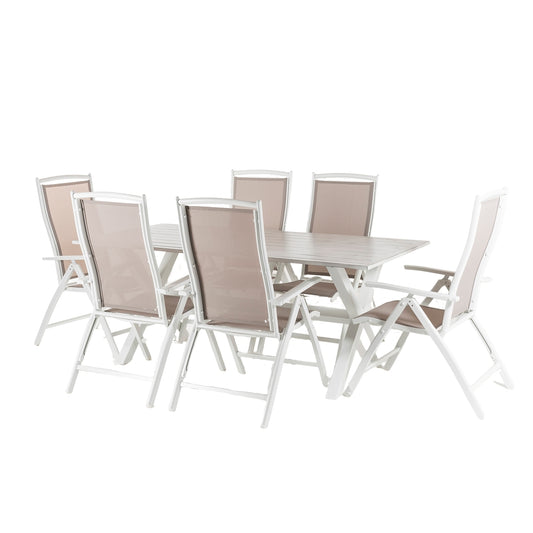Conjunto Para Jardín Mesa De 190 Cm Y 6 Sillones Reclinables De Color Blanco_0