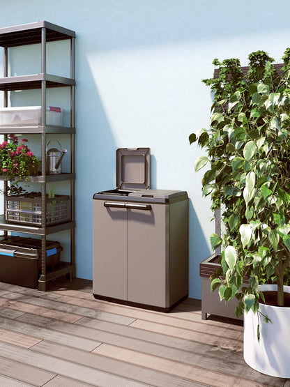 Keter Armario Split Reciclaje, Resina, 2 Bolsas, Gris, 68x39x85 Cm.