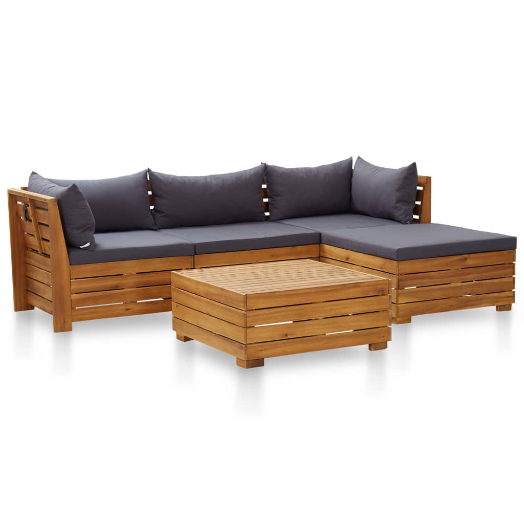 Vidaxl Muebles De Jardín 5 Pzas Y Cojines Madera De Acacia Gris Oscuro_0