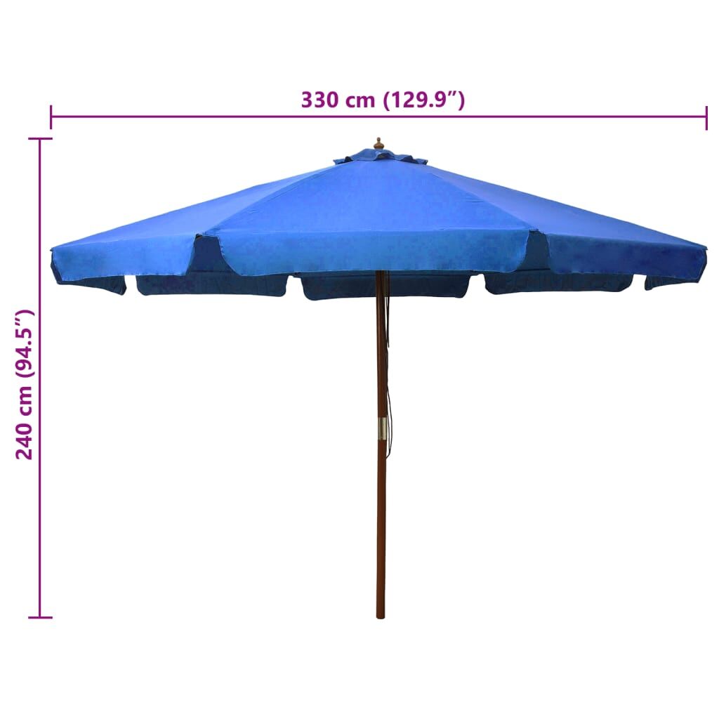 Vidaxl Sombrilla De Jardín Con Palo De Madera Azul Celeste 330 Cm_2