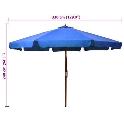 Vidaxl Sombrilla De Jardín Con Palo De Madera Azul Celeste 330 Cm_4