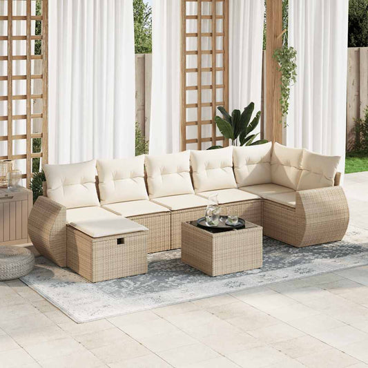 Set De Sofás De Jardín Y Cojines 8 Piezas Ratán Sintético Beige / Vetonek_0