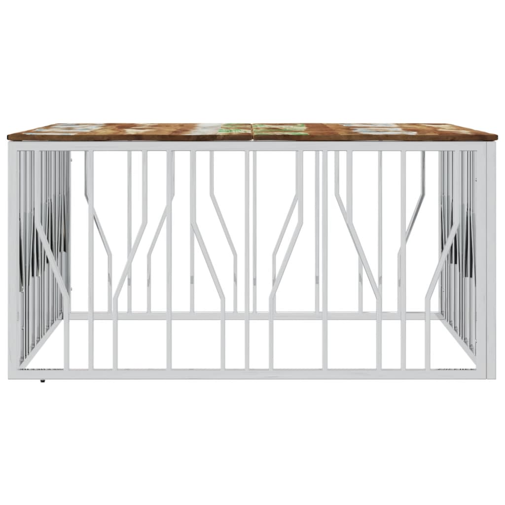 Mesa De Centro Acero Inoxidable Y Madera Reciclada Plateado_2