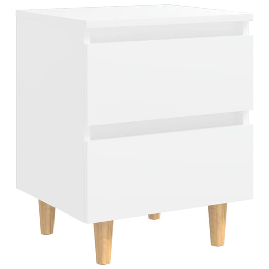 Mesita De Noche Patas De Madera Pino Maciza Blanco 40x35x50cm_0