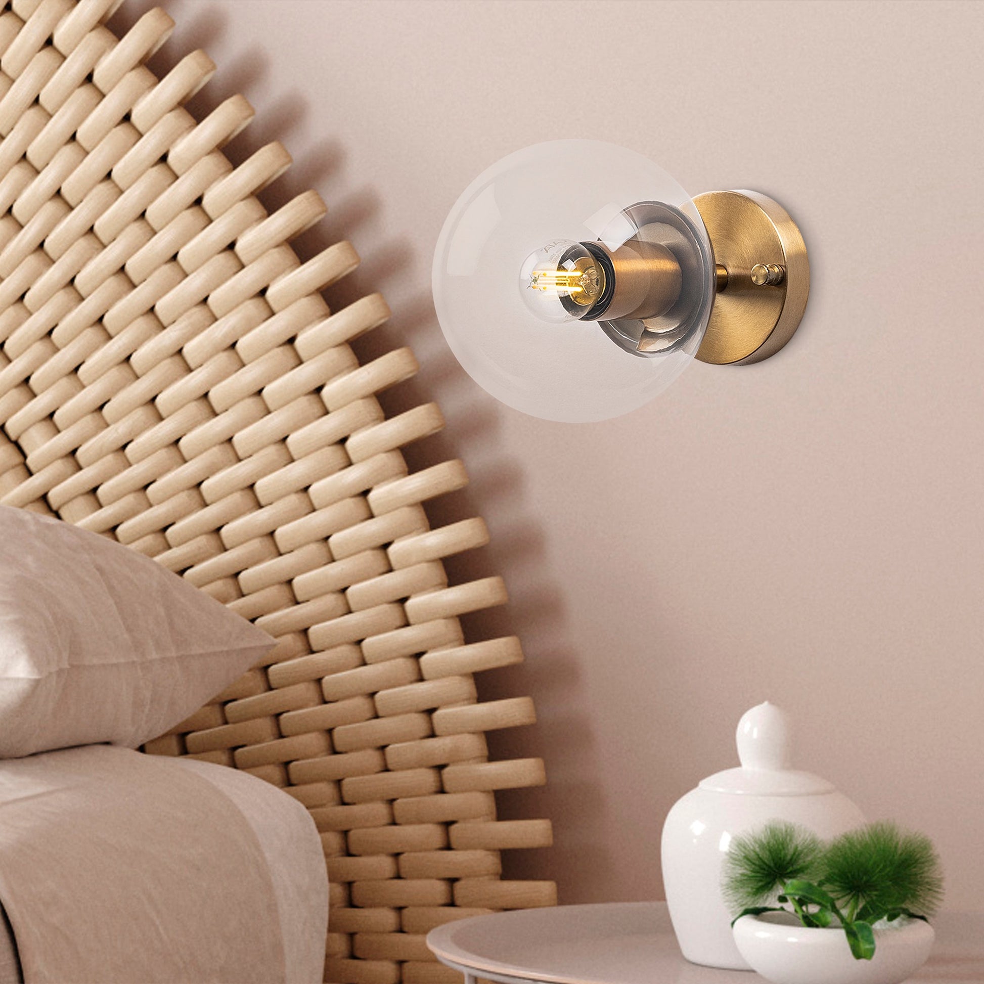 Aplique De Pared Bomba Transparente, Metal , Vintage, 15x15x24, Casquillo E14 Max 15 W