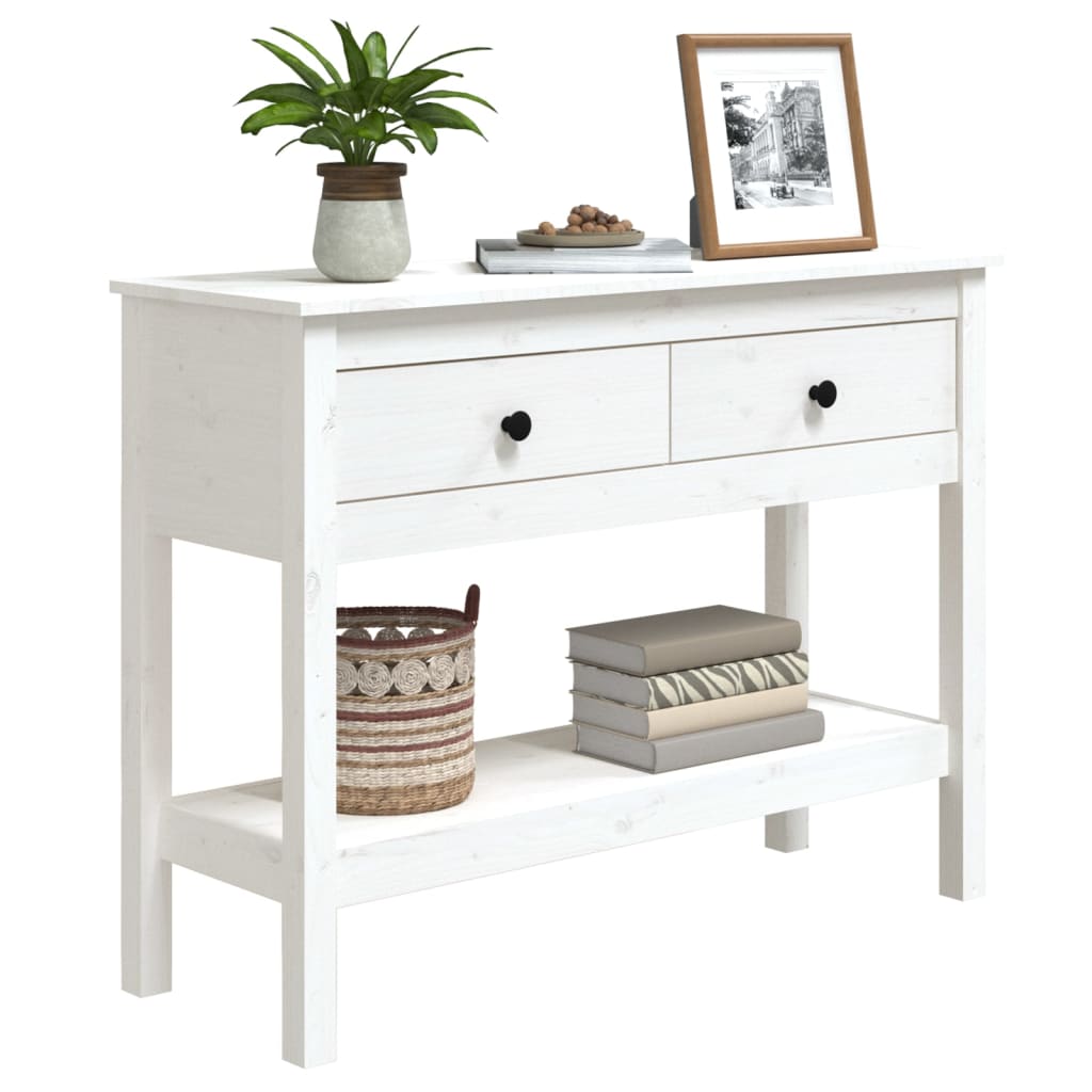 Mesa Consola De Madera Maciza De Pino Blanco 100x35x75 Cm_2
