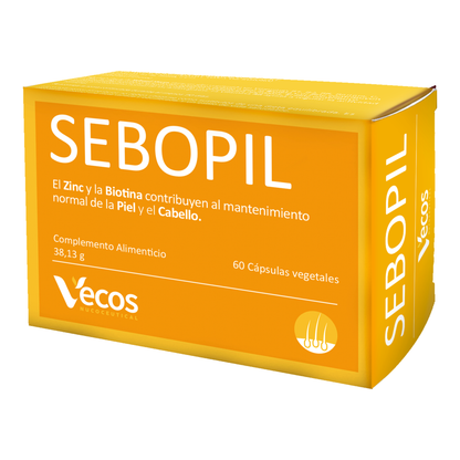 Sebopil Vecos 60 Cápsulas | Para Cuidado De Acné Y Piel Grasa | Zinc, Bardana Y Vitaminas B_0