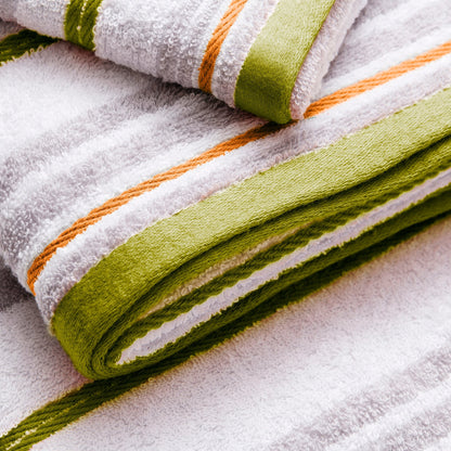 Set 3pc Toalla De Baño (tocador 30x50cm + Manos 50x90cm + Baño 70x140cm) 450gsm 100% Algodón Blanco Con Rayas Rainbow Be