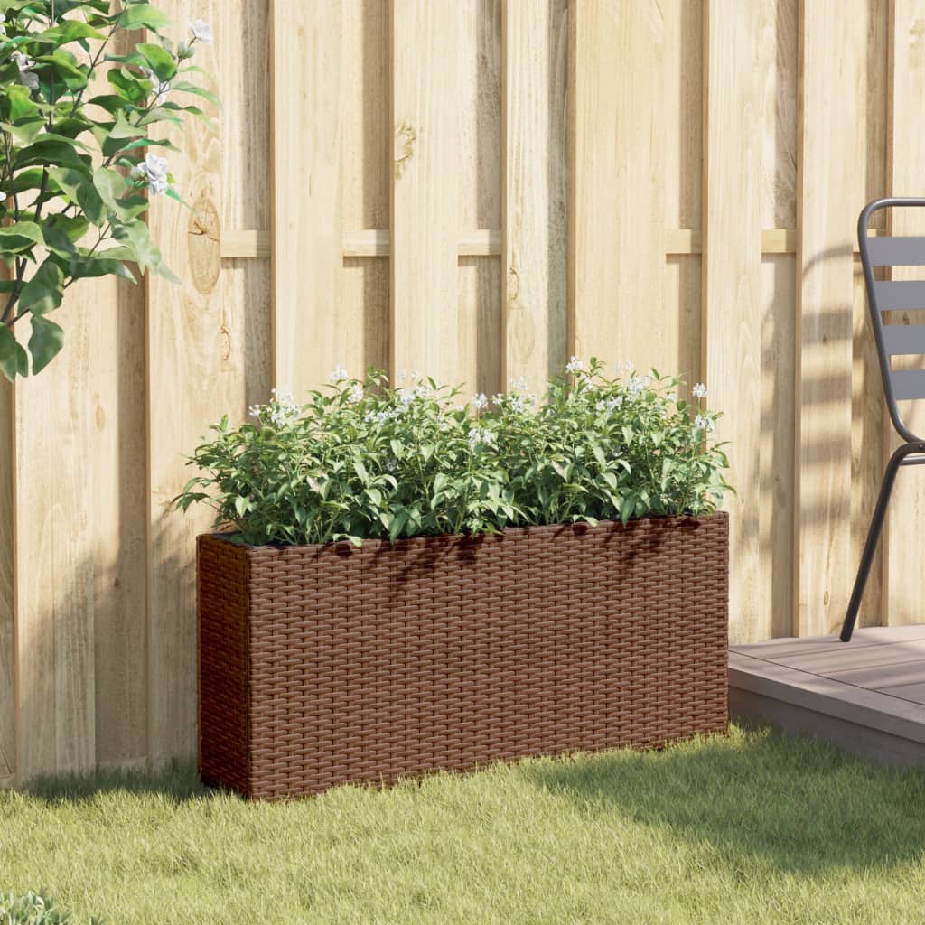 Jardinera Con 2 Maceteros De Ratán Sintético Marrón 90x20x40 Cm_2