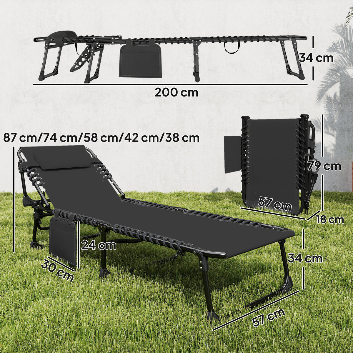Outsunny Set De 2 Tumbonas Plegables Reclinables Con Reposacabezas Y Bolsillo_2