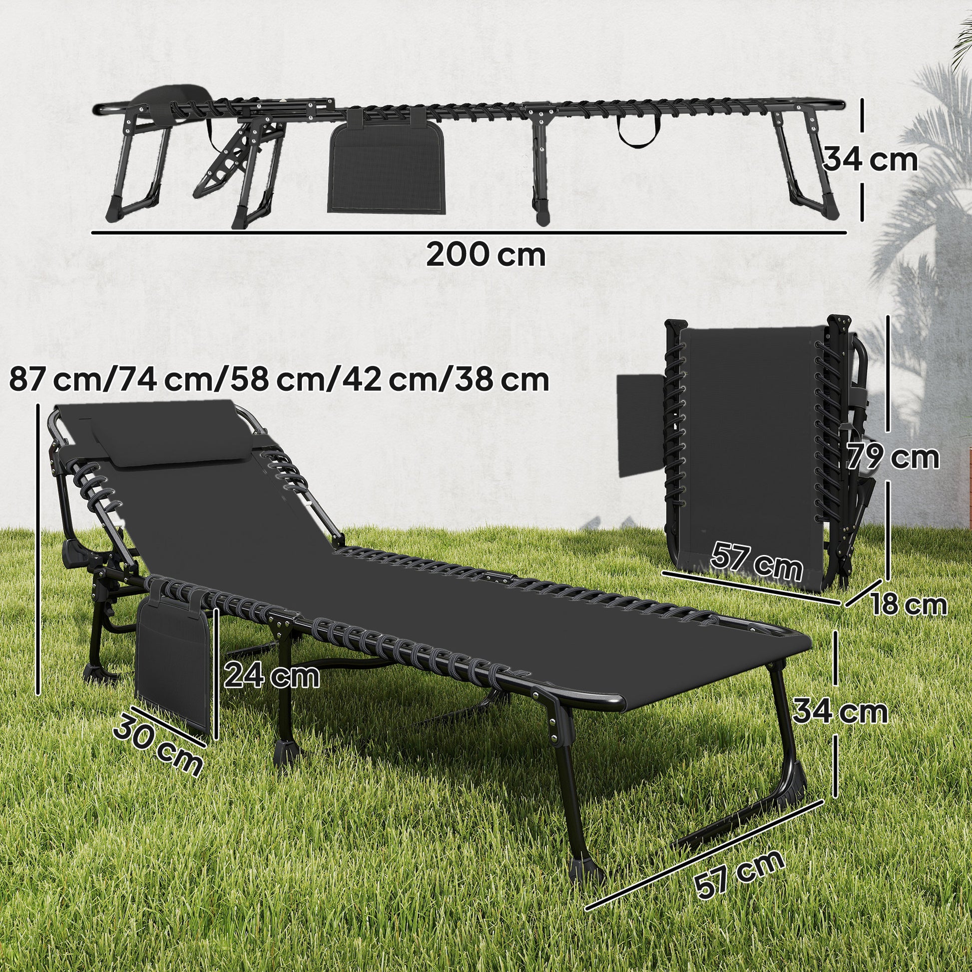 Outsunny Set De 2 Tumbonas Plegables Reclinables Con Reposacabezas Y Bolsillo_2
