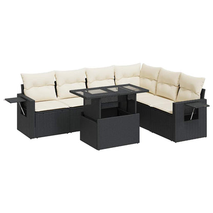 Set De Sofás De Jardín 7 Pzas Con Cojines Ratán Sintético Negro / Vetonek_3