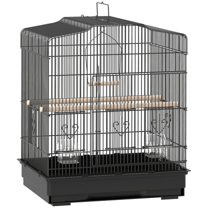 Pawhut Jaula Para Pájaros 46,5x36x59 Cm Con Puertas Y Bandeja Extraíble Negro_0