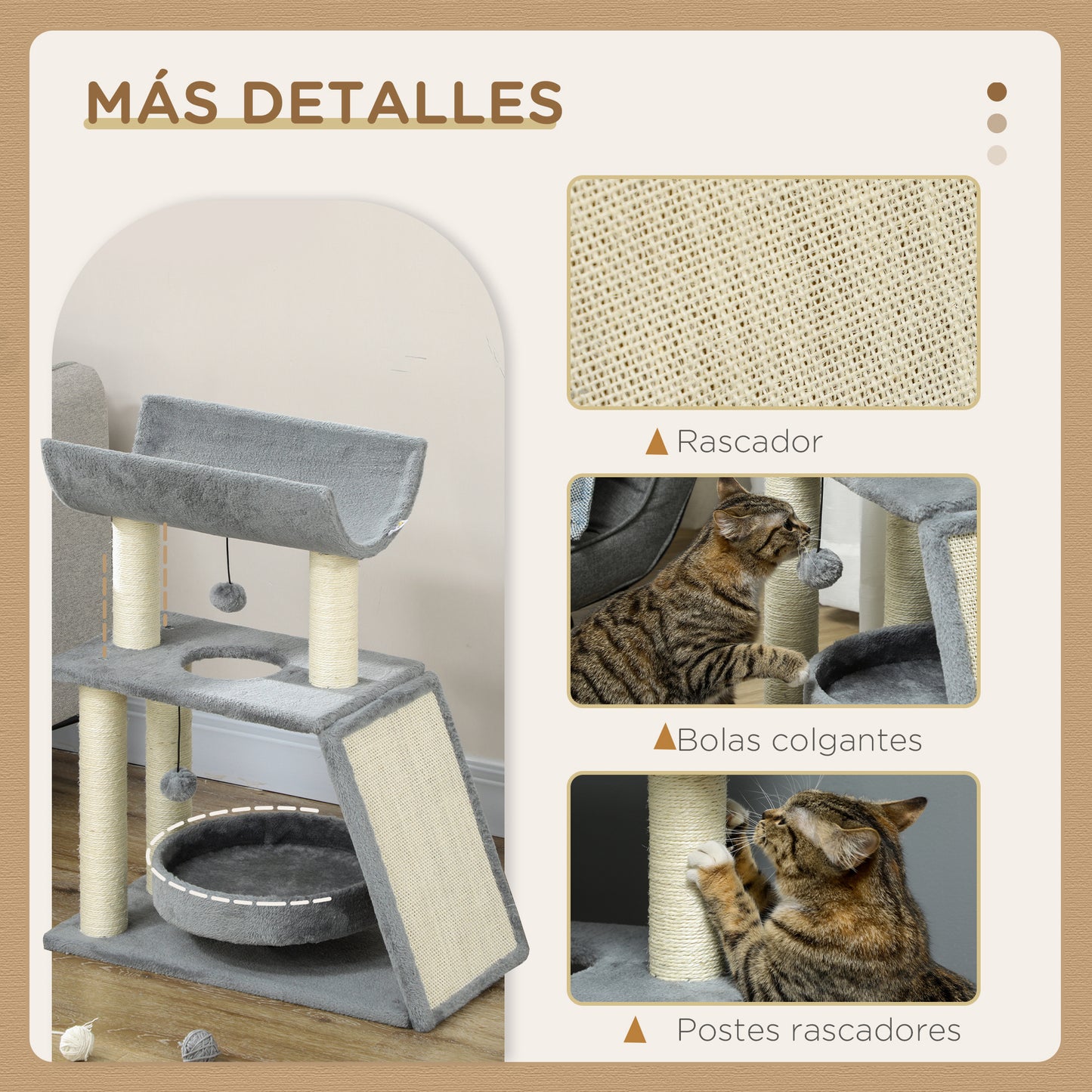 Pawhut Rascador Para Gatos Altura 76 Cm Con Plataforma En U Gris Claro_5