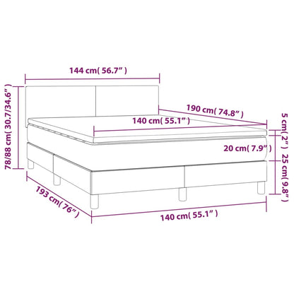Cama Box Spring Colchón Y Luces Led Tela Gris Claro 140x190 Cm / Vetonek_1